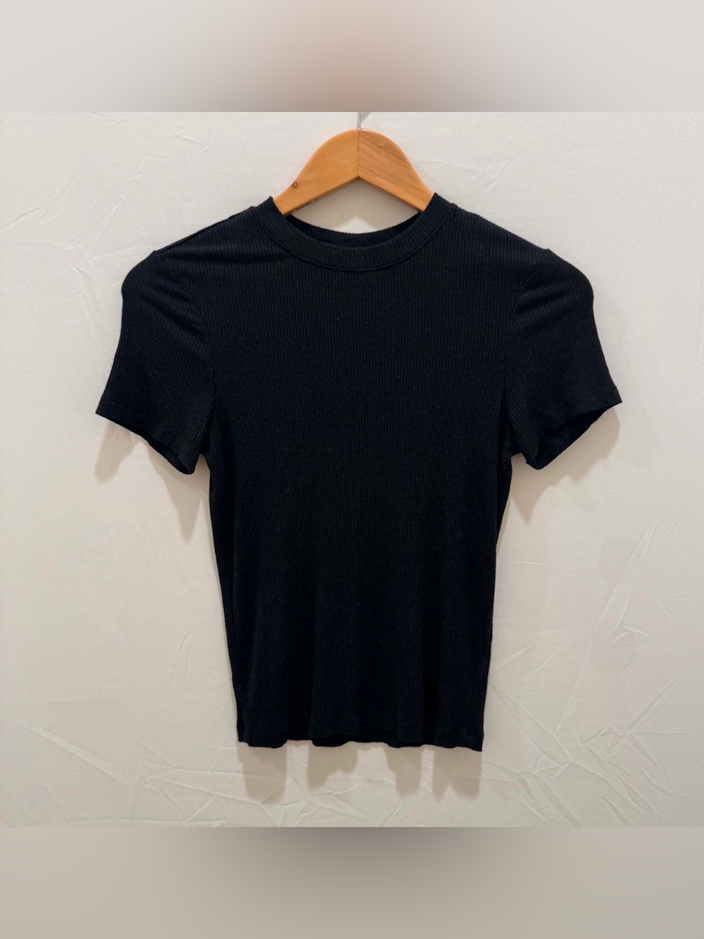 Prana Women Black Ribbed Short Sleeve Crew Tee S